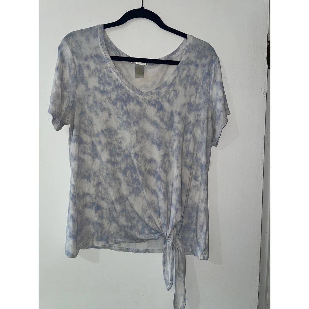 Matty M Womens Blue White Tie Dye V-Neck Front Tie Short Sleeve T-Shirt Large